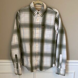 Men's Hollister 100% Cotton Green Plaid Shirt - Medium